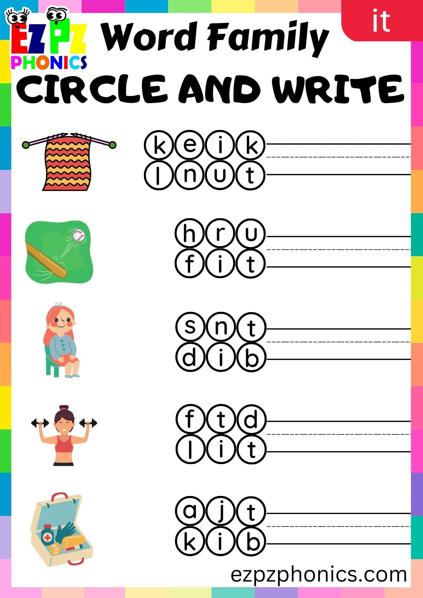 IT Words Circle And Write Phonics Word Families Worksheet
